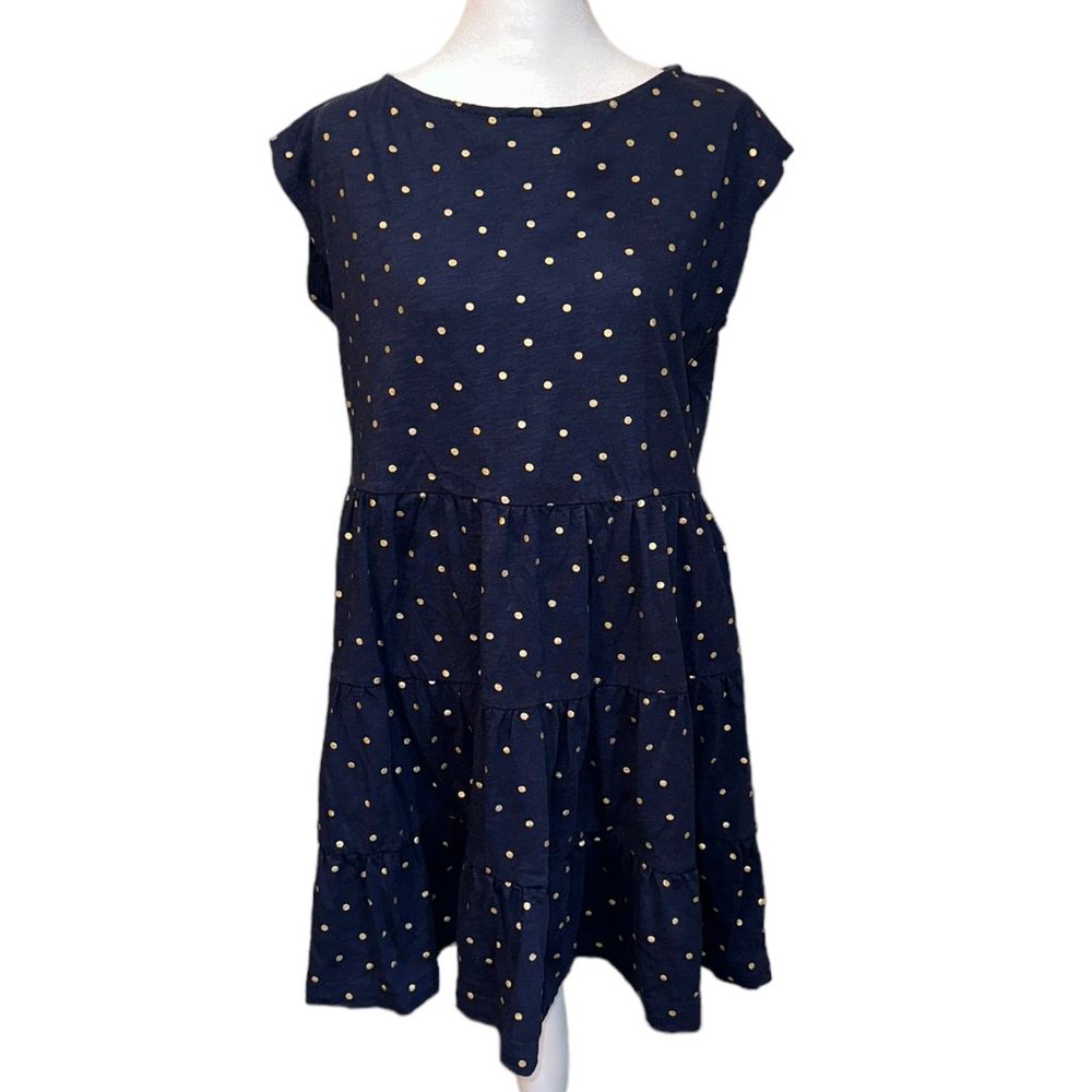 Women's Boden Romaine Tiered Jersey‎ Dress Navy/Gold Polka Dots Size 10P